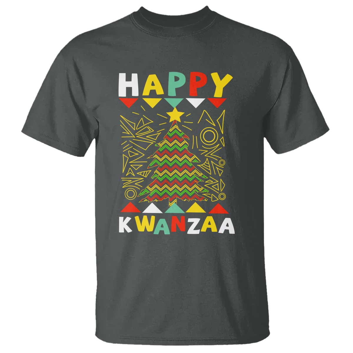 Happy Kwanzaa Christmas T Shirt African American Holiday Christmas Tree TS10 Dark Heather Print Your Wear