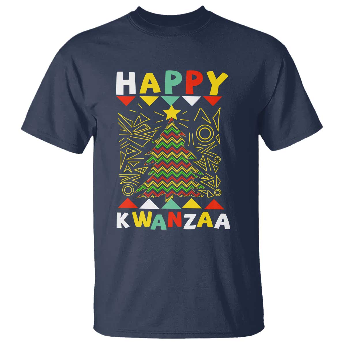 Happy Kwanzaa Christmas T Shirt African American Holiday Christmas Tree TS10 Navy Print Your Wear