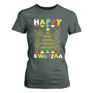 Happy Kwanzaa Christmas T Shirt For Women African American Holiday Christmas Tree TS10 Dark Forest Green Print Your Wear