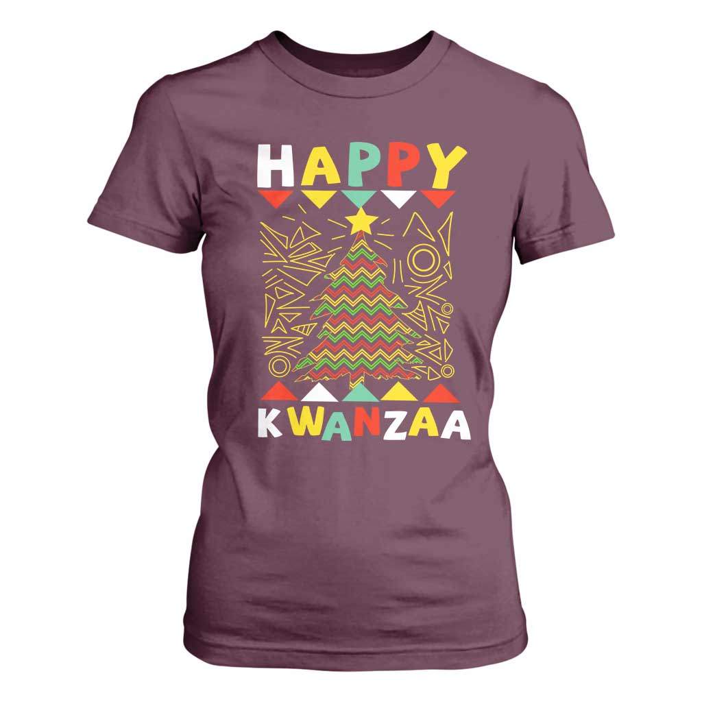 Happy Kwanzaa Christmas T Shirt For Women African American Holiday Christmas Tree TS10 Maroon Print Your Wear