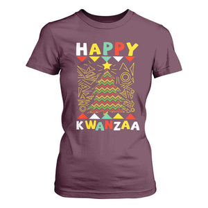 Happy Kwanzaa Christmas T Shirt For Women African American Holiday Christmas Tree TS10 Maroon Print Your Wear