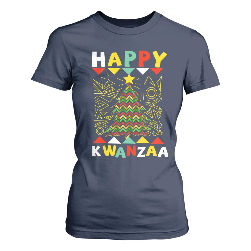 Happy Kwanzaa Christmas T Shirt For Women African American Holiday Christmas Tree TS10 Navy Print Your Wear