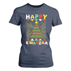 Happy Kwanzaa Christmas T Shirt For Women African American Holiday Christmas Tree TS10 Navy Print Your Wear