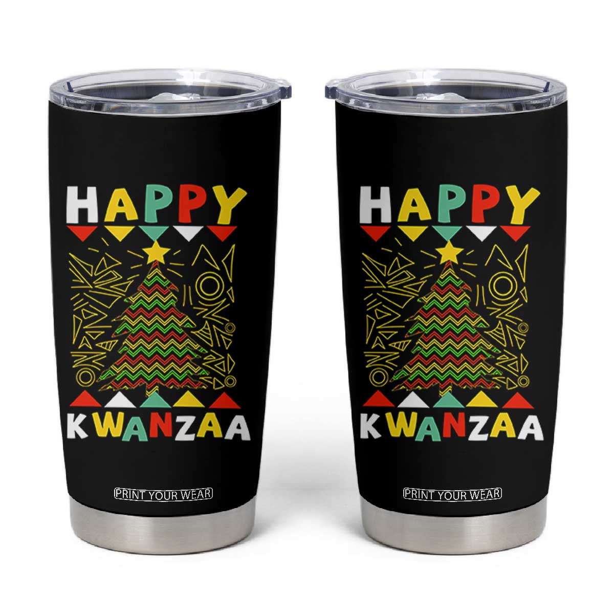 Happy Kwanzaa Christmas Tumbler Cup African American Holiday Christmas Tree TS10 Black Print Your Wear