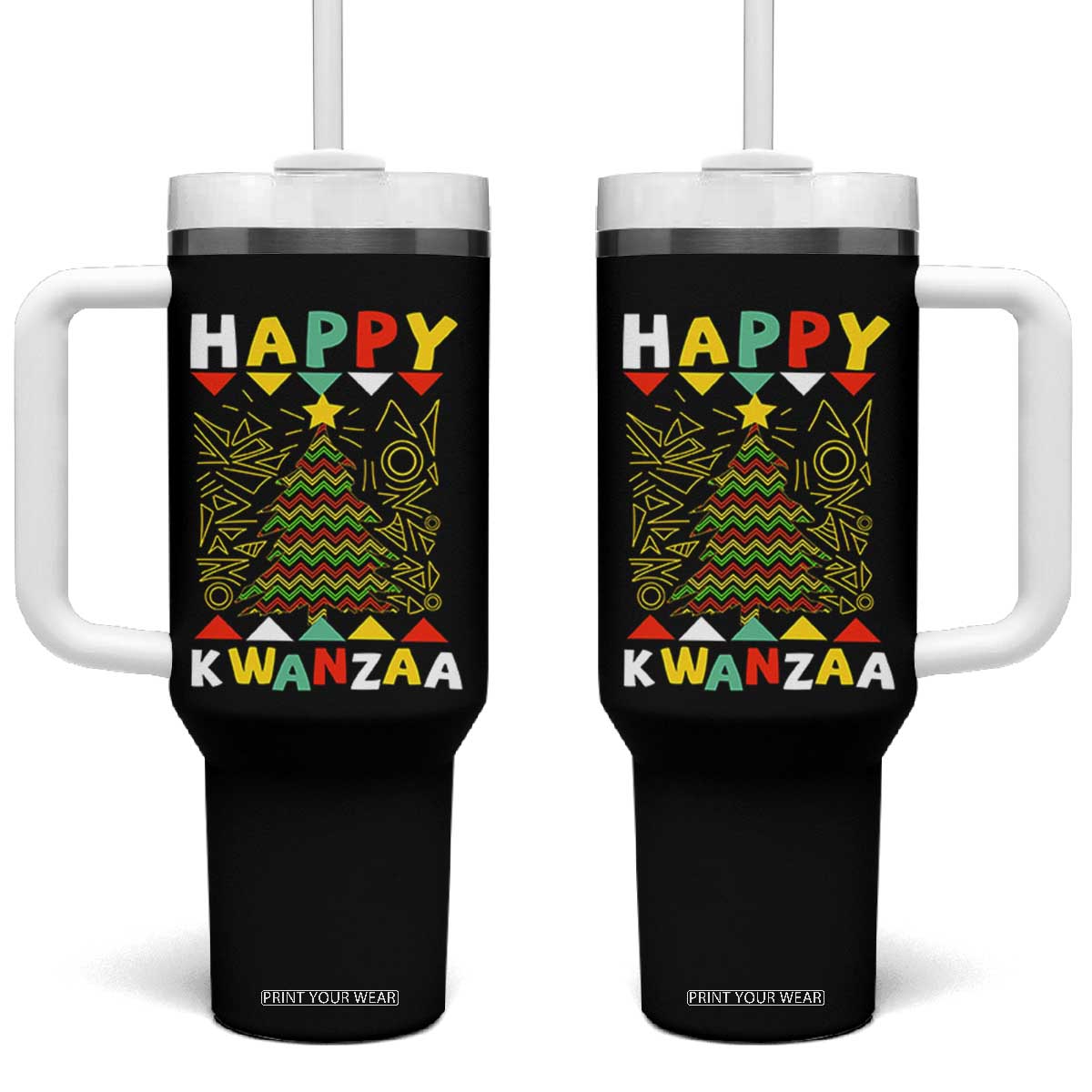 Happy Kwanzaa Christmas Tumbler With Handle African American Holiday Christmas Tree TS10 One Size: 40 oz Black Print Your Wear