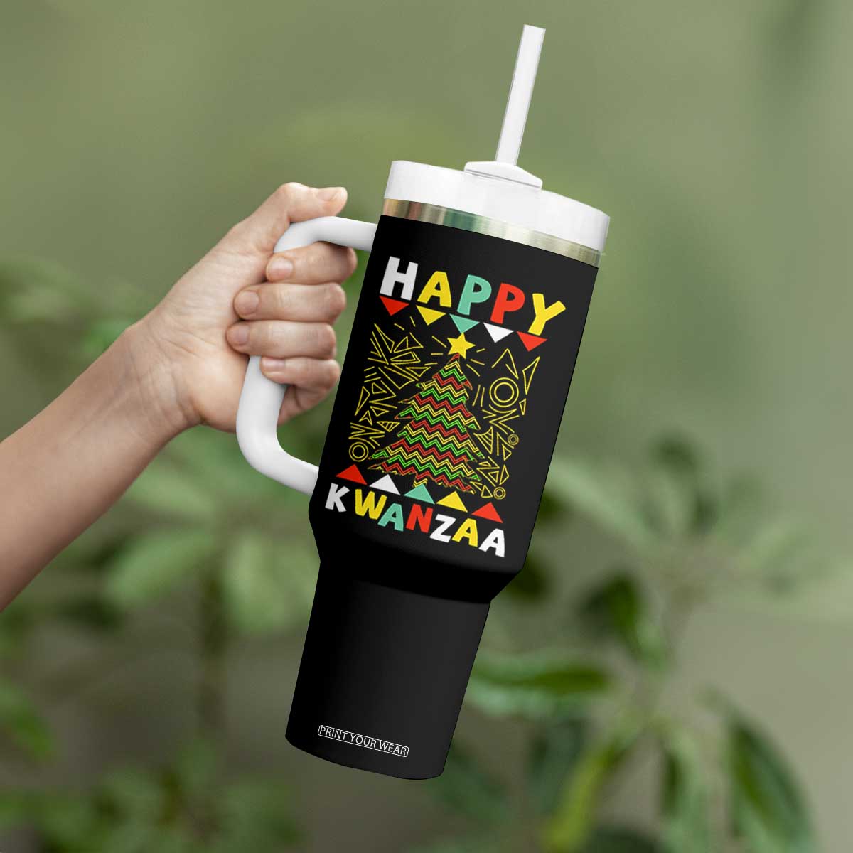 Happy Kwanzaa Christmas Tumbler With Handle African American Holiday Christmas Tree TS10 Print Your Wear