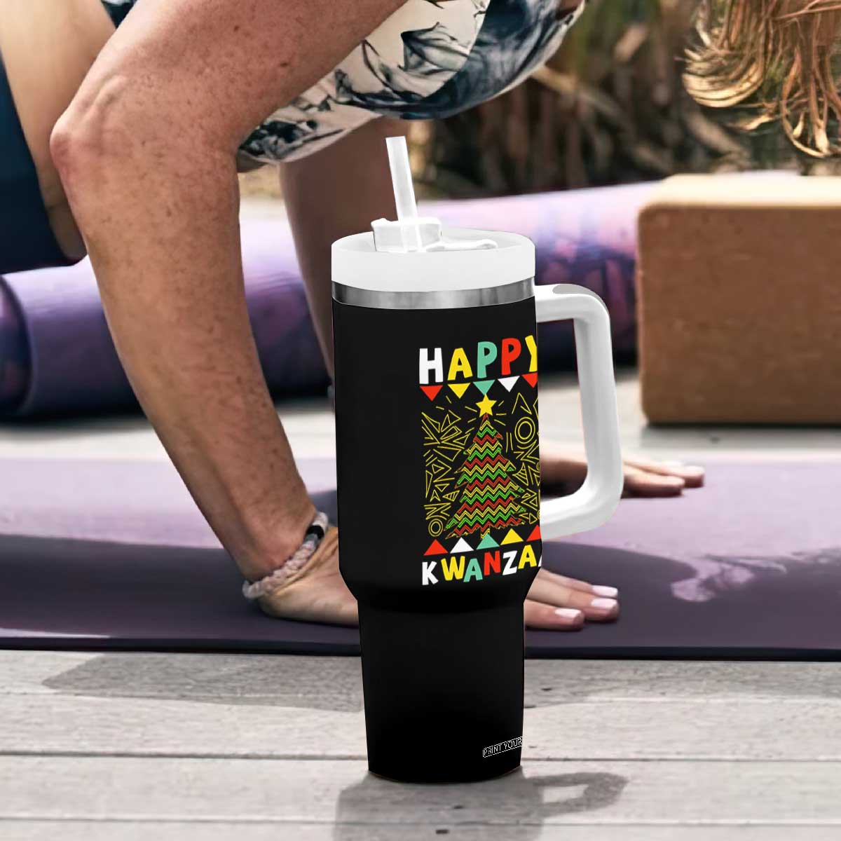 Happy Kwanzaa Christmas Tumbler With Handle African American Holiday Christmas Tree TS10 Print Your Wear
