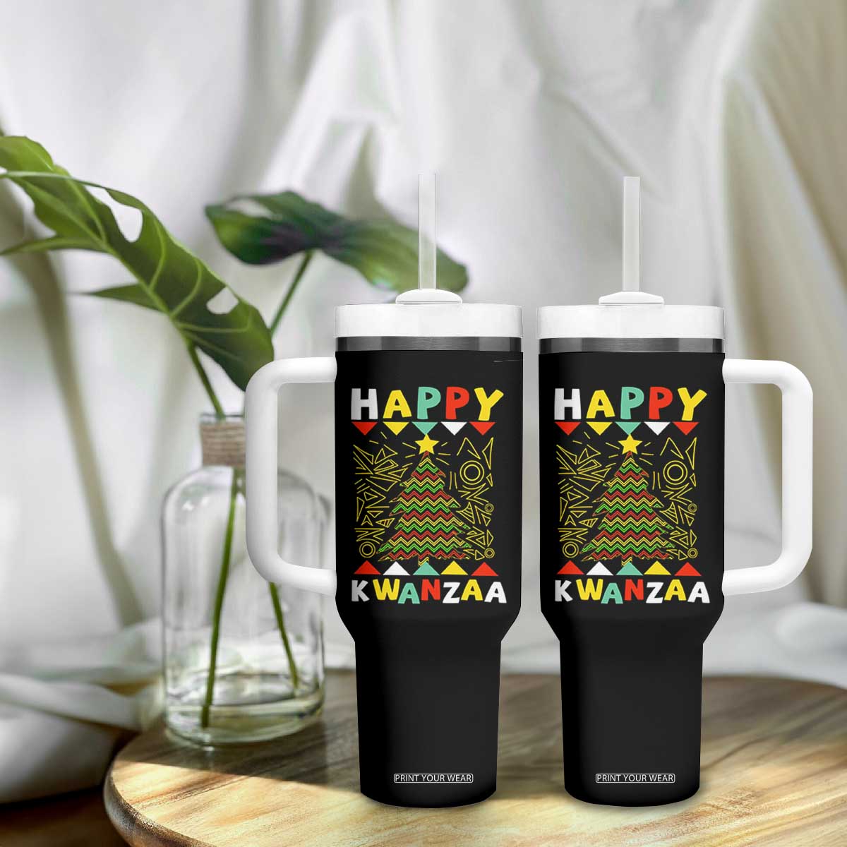 Happy Kwanzaa Christmas Tumbler With Handle African American Holiday Christmas Tree TS10 Print Your Wear