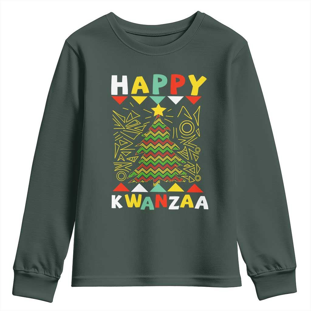 Happy Kwanzaa Christmas Youth Sweatshirt African American Holiday Christmas Tree TS10 Dark Forest Green Print Your Wear