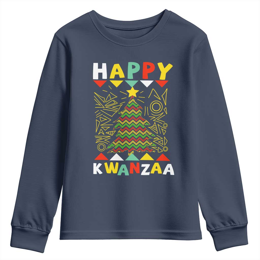 Happy Kwanzaa Christmas Youth Sweatshirt African American Holiday Christmas Tree TS10 Navy Print Your Wear
