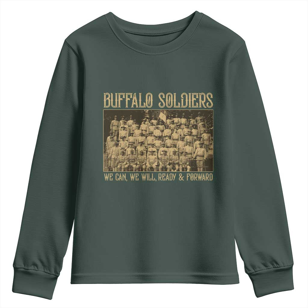Buffalo Soldiers Youth Sweatshirt 9th and 10th Cavalry African American Heros Black Soldiers TS10 Dark Forest Green Print Your Wear