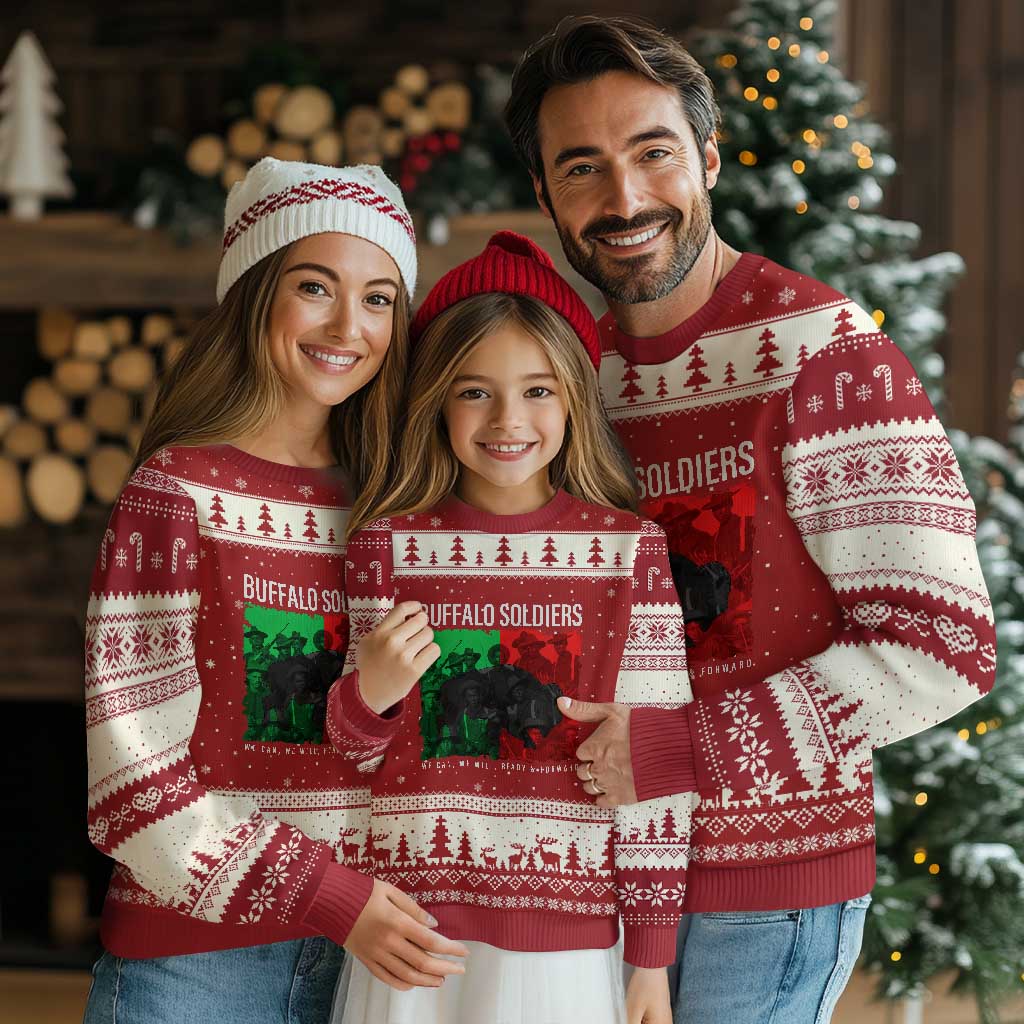 Buffalo Soldiers Ugly Christmas Sweater 9th and 10th Cavalry Afro African American Heros TS10 Red Beige Print Your Wear