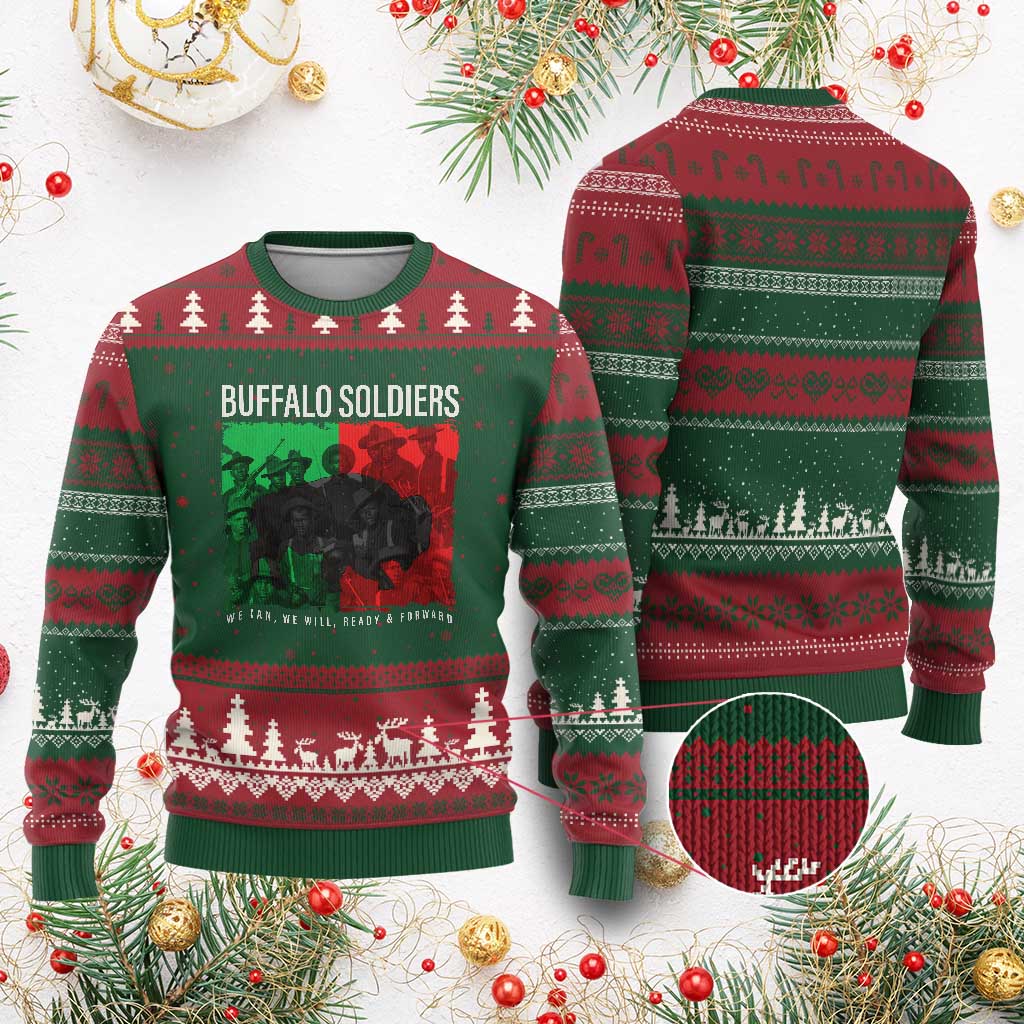 Buffalo Soldiers Ugly Christmas Sweater 9th and 10th Cavalry Afro African American Heros TS10 Red Green Print Your Wear