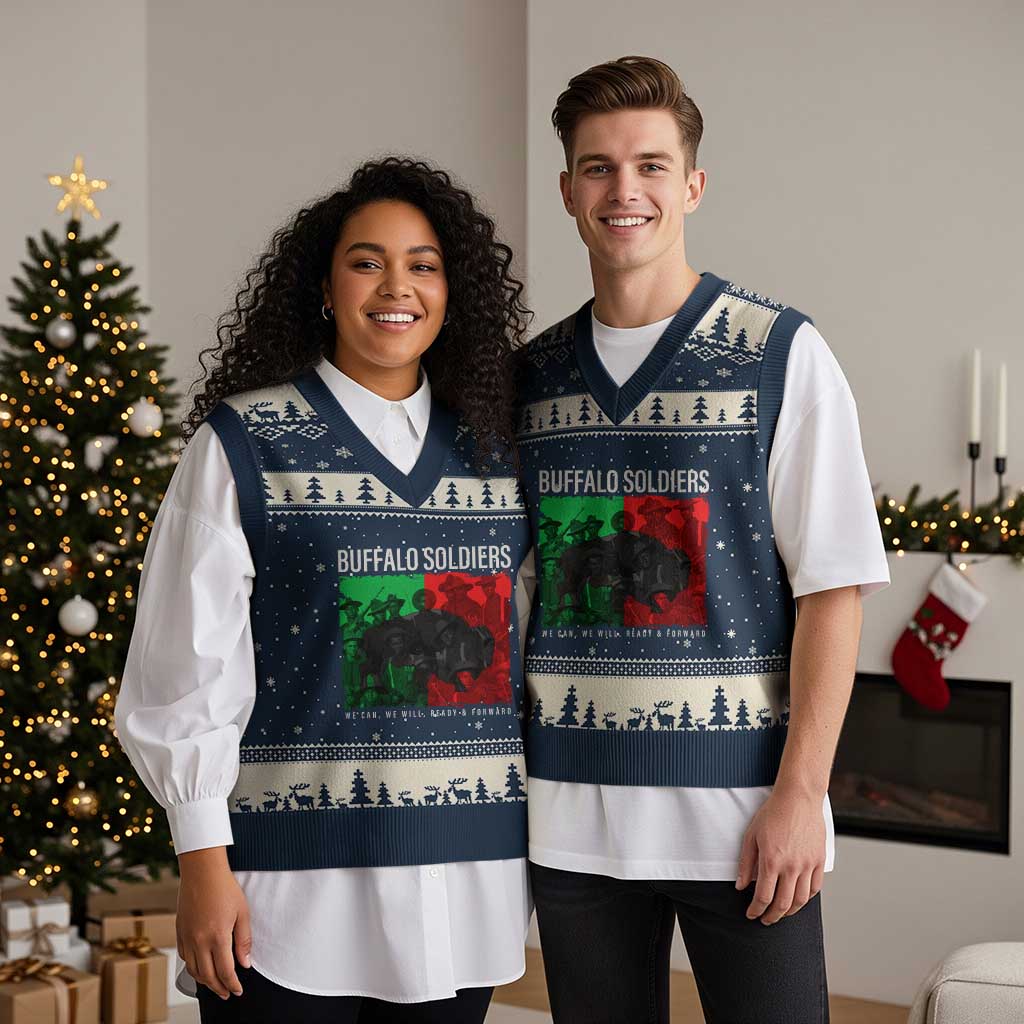 Buffalo Soldiers V-Neck Knit Sweater Vest 9th and 10th Cavalry Afro African American Heros TS10 Navy Beige Print Your Wear