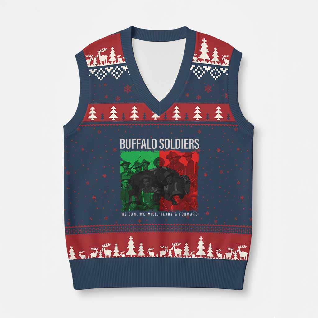 Buffalo Soldiers V-Neck Knit Sweater Vest 9th and 10th Cavalry Afro African American Heros TS10 Navy Red Print Your Wear