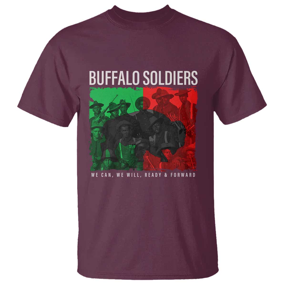 Buffalo Soldiers T Shirt 9th and 10th Cavalry Afro African American Heros TS10 Maroon Print Your Wear