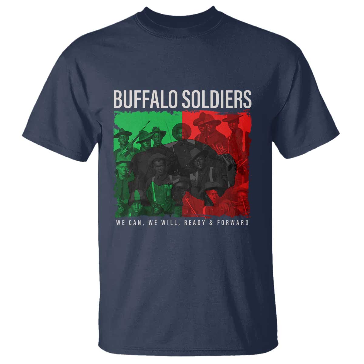 Buffalo Soldiers T Shirt 9th and 10th Cavalry Afro African American Heros TS10 Navy Print Your Wear
