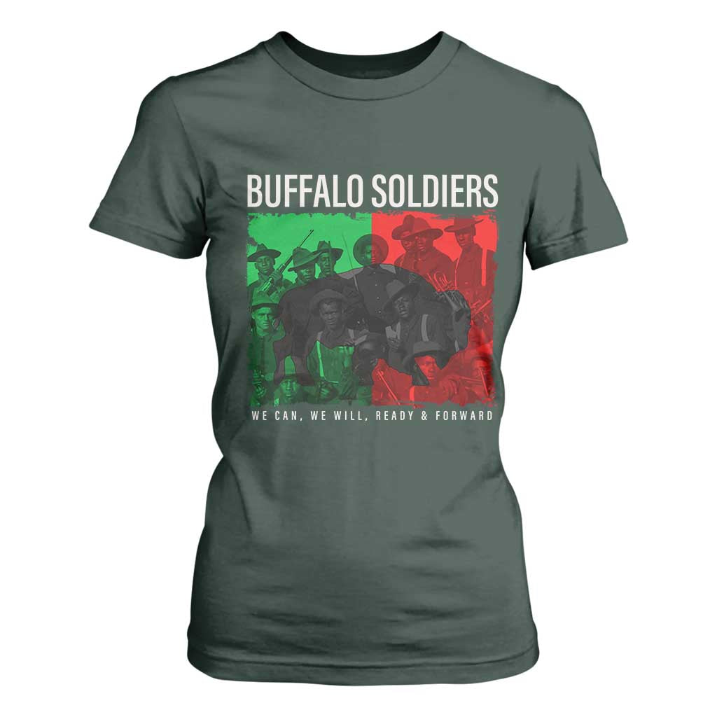 Buffalo Soldiers T Shirt For Women 9th and 10th Cavalry Afro African American Heros TS10 Dark Forest Green Print Your Wear