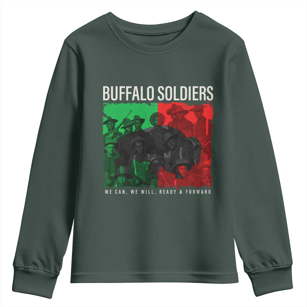 Buffalo Soldiers Youth Sweatshirt 9th and 10th Cavalry Afro African American Heros TS10 Dark Forest Green Print Your Wear