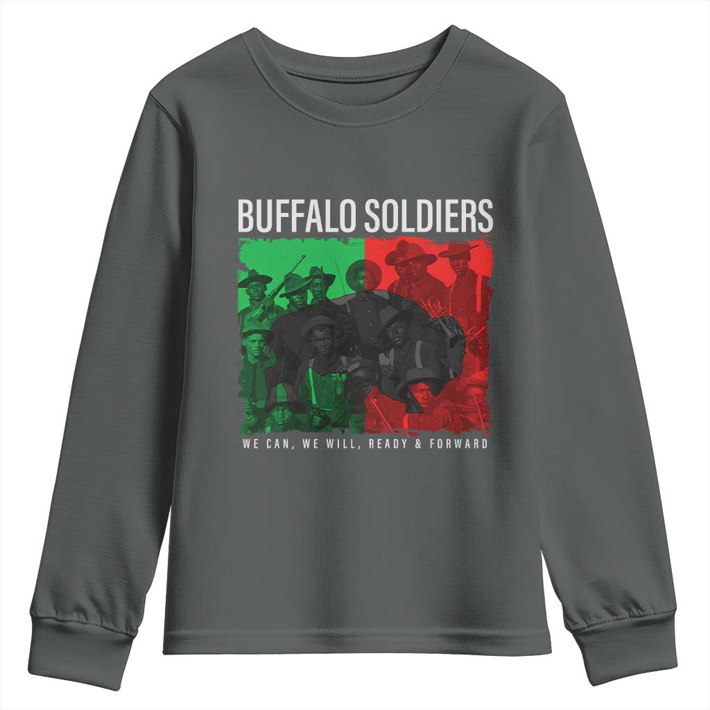 Buffalo Soldiers Youth Sweatshirt 9th and 10th Cavalry Afro African American Heros TS10 Dark Heather Print Your Wear