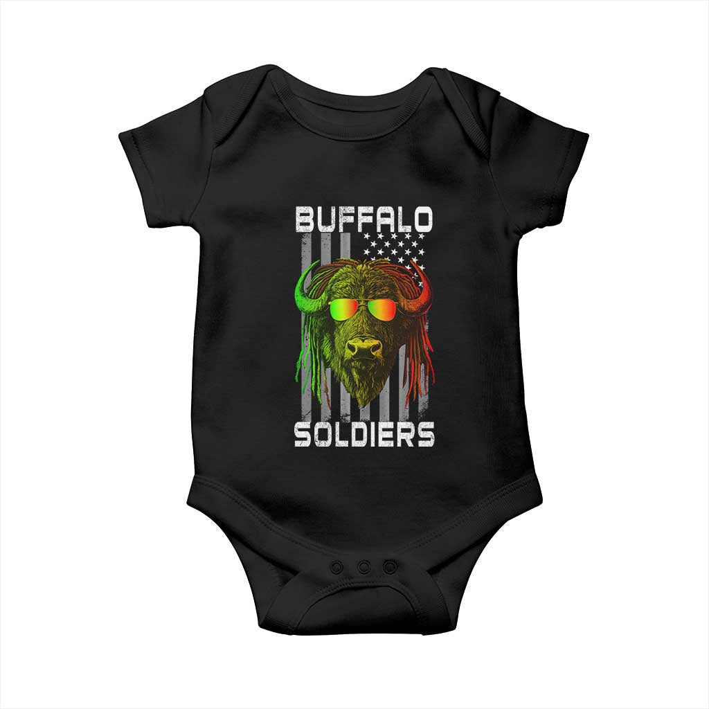 Retro Buffalo Soldiers Baby Onesie 9th and 10th Cavalry African American Heros USA Flag TS10 Black Print Your Wear