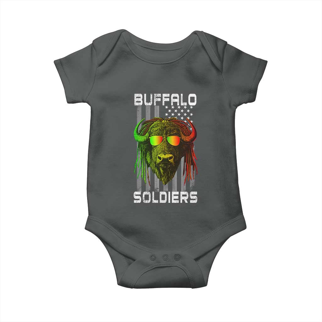 Retro Buffalo Soldiers Baby Onesie 9th and 10th Cavalry African American Heros USA Flag TS10 Dark Heather Print Your Wear