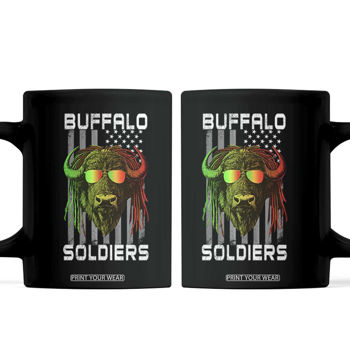 Retro Buffalo Soldiers Coffee Mug 9th and 10th Cavalry African American Heros USA Flag TS10 Black Print Your Wear