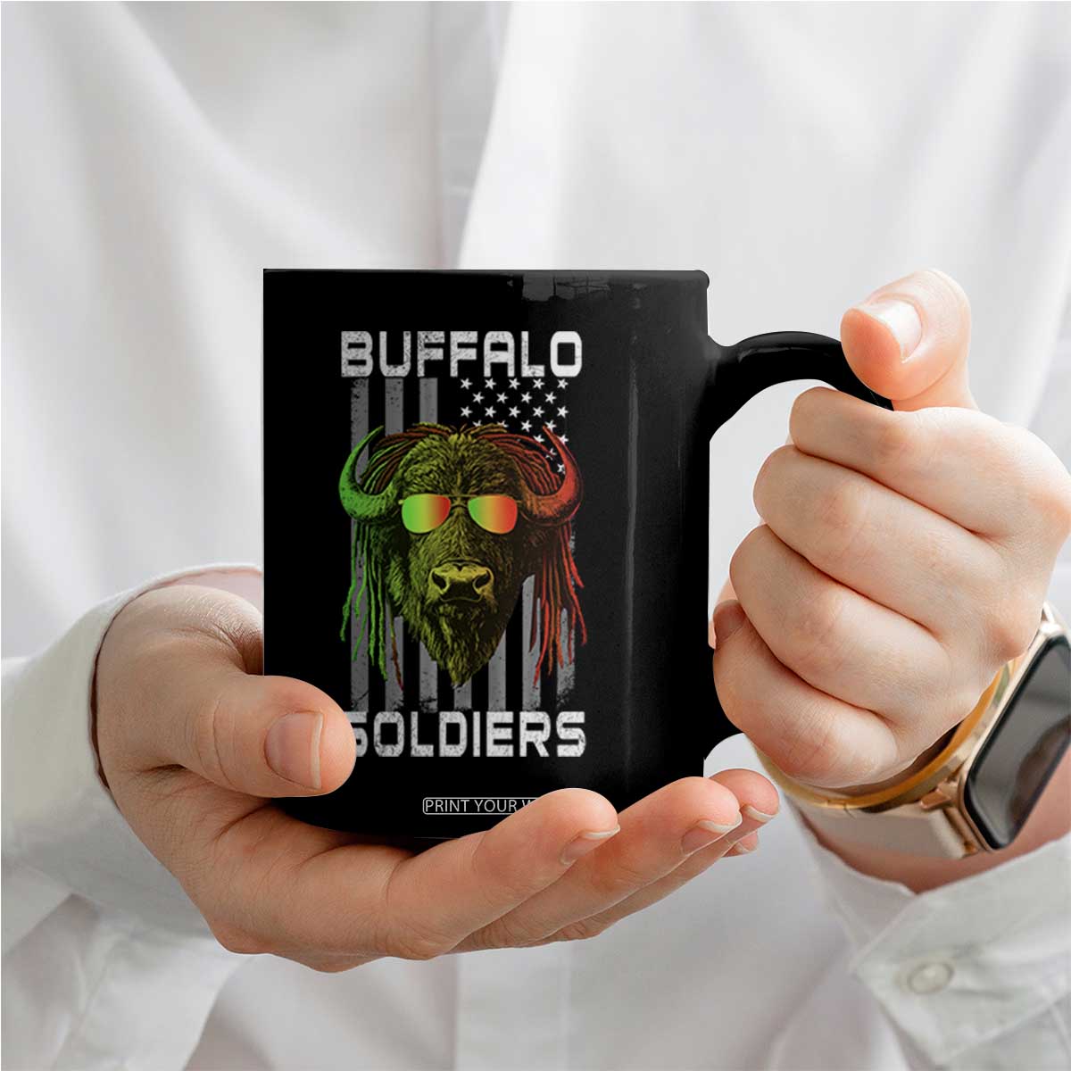 Retro Buffalo Soldiers Coffee Mug 9th and 10th Cavalry African American Heros USA Flag TS10 Print Your Wear