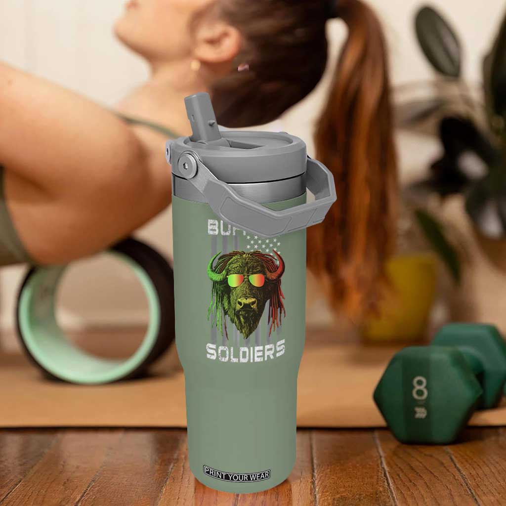 Retro Buffalo Soldiers Flip Straw Tumbler 9th and 10th Cavalry African American Heros USA Flag TS10 One Size: 30 oz Moss Green Print Your Wear