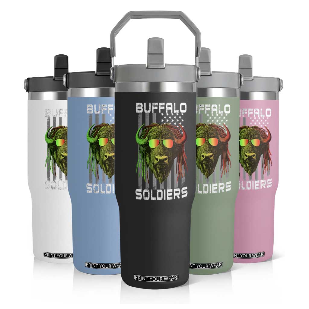 Retro Buffalo Soldiers Flip Straw Tumbler 9th and 10th Cavalry African American Heros USA Flag TS10 Print Your Wear
