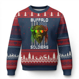 Retro Buffalo Soldiers Ugly Christmas Sweater 9th and 10th Cavalry African American Heros USA Flag TS10 Navy Red Print Your Wear