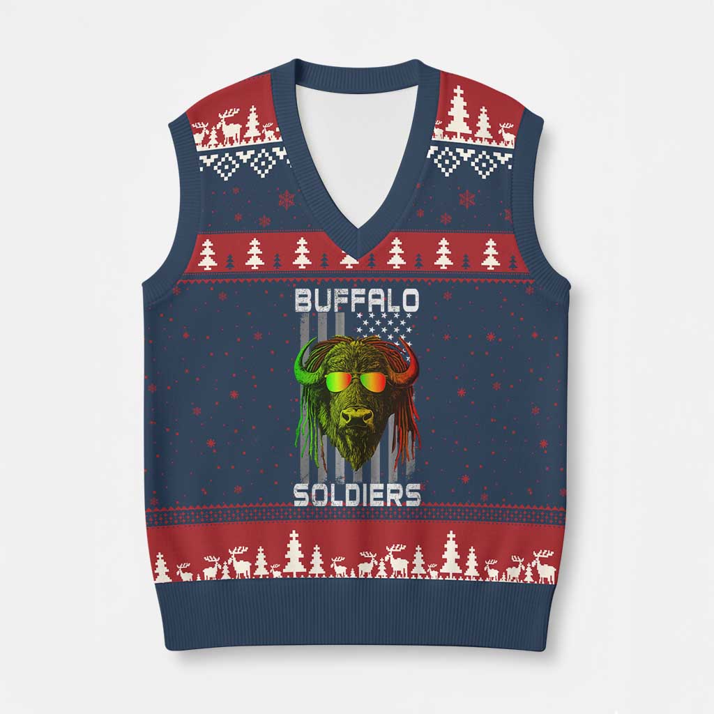 Retro Buffalo Soldiers V-Neck Knit Sweater Vest 9th and 10th Cavalry African American Heros USA Flag TS10 Navy Red Print Your Wear