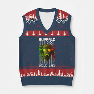 Retro Buffalo Soldiers V-Neck Knit Sweater Vest 9th and 10th Cavalry African American Heros USA Flag TS10 Navy Red Print Your Wear