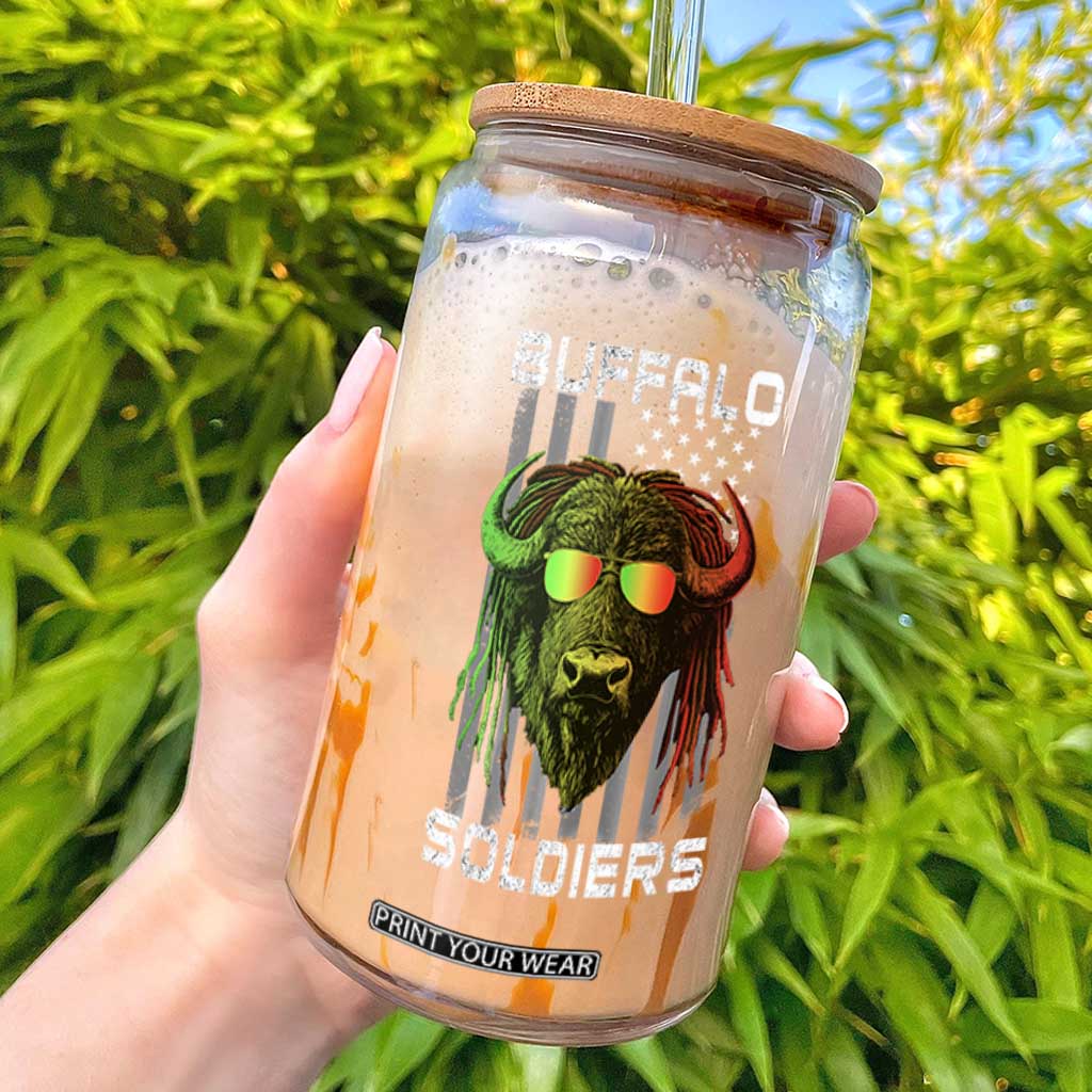 Retro Buffalo Soldiers Glass Can 9th and 10th Cavalry African American Heros USA Flag TS10 Black Print Your Wear