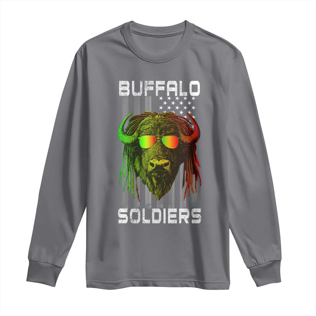 Retro Buffalo Soldiers Long Sleeve Shirt 9th and 10th Cavalry African American Heros USA Flag TS10 Charcoal Print Your Wear