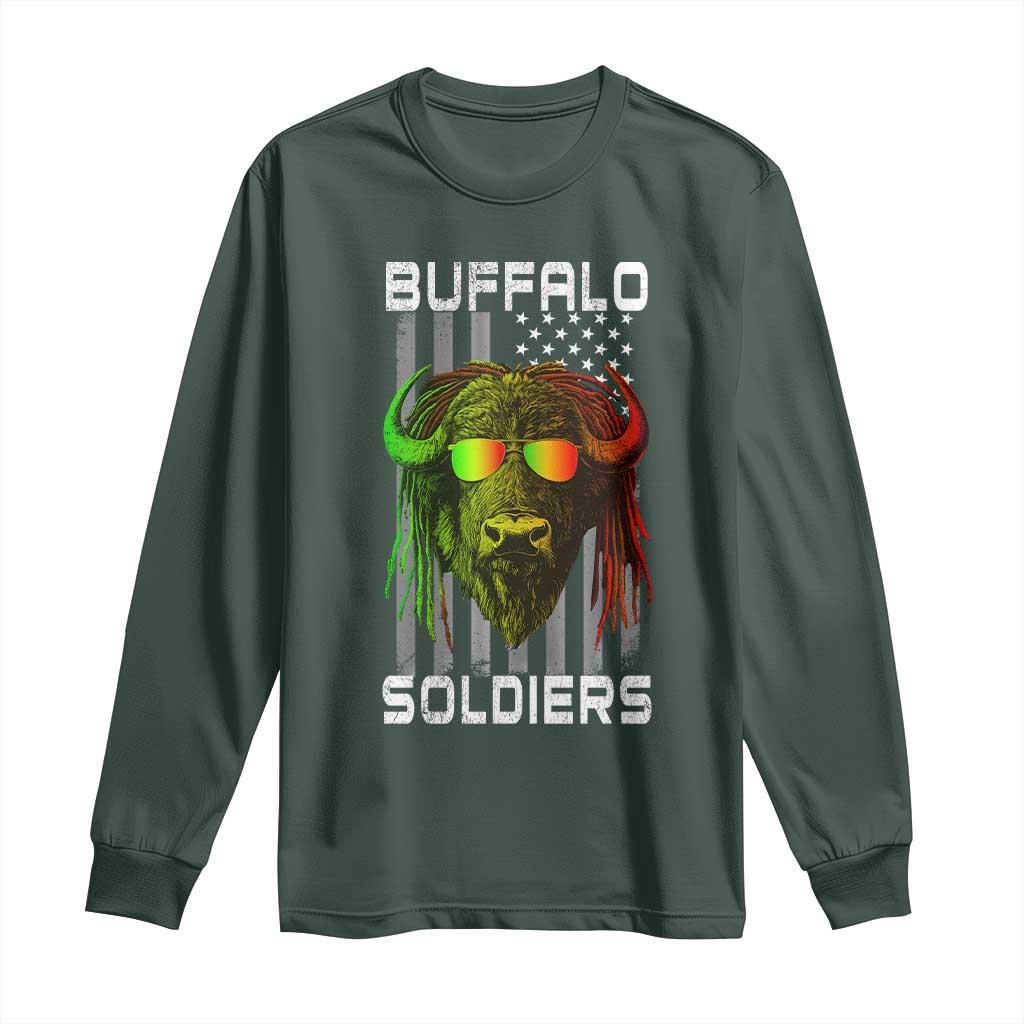 Retro Buffalo Soldiers Long Sleeve Shirt 9th and 10th Cavalry African American Heros USA Flag TS10 Dark Forest Green Print Your Wear