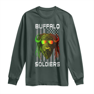 Retro Buffalo Soldiers Long Sleeve Shirt 9th and 10th Cavalry African American Heros USA Flag TS10 Dark Forest Green Print Your Wear