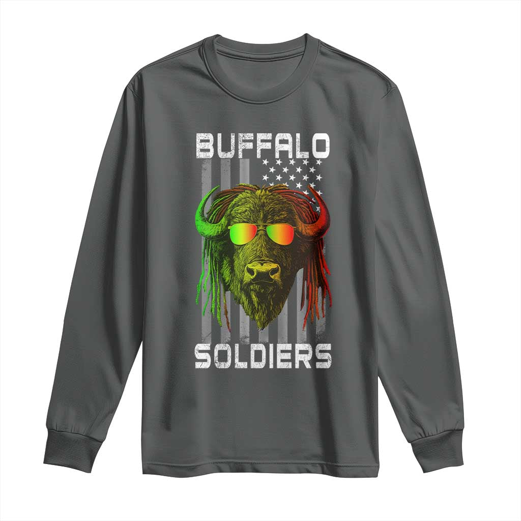 Retro Buffalo Soldiers Long Sleeve Shirt 9th and 10th Cavalry African American Heros USA Flag TS10 Dark Heather Print Your Wear
