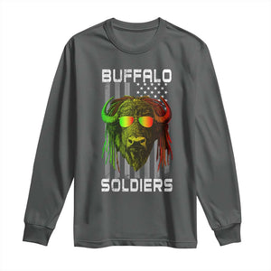 Retro Buffalo Soldiers Long Sleeve Shirt 9th and 10th Cavalry African American Heros USA Flag TS10 Dark Heather Print Your Wear
