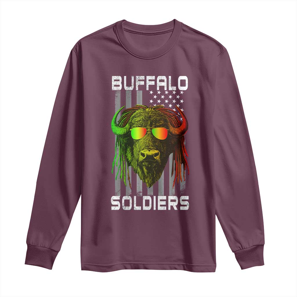 Retro Buffalo Soldiers Long Sleeve Shirt 9th and 10th Cavalry African American Heros USA Flag TS10 Maroon Print Your Wear