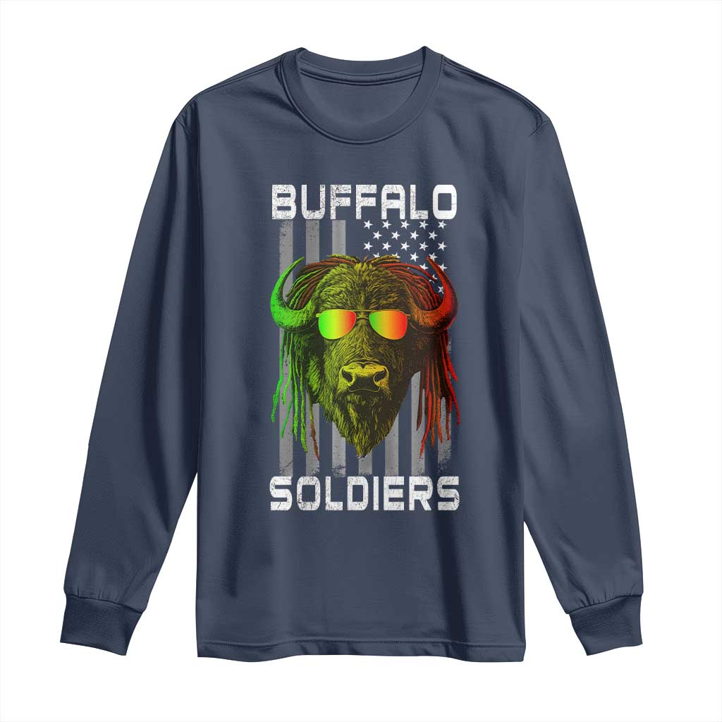 Retro Buffalo Soldiers Long Sleeve Shirt 9th and 10th Cavalry African American Heros USA Flag TS10 Navy Print Your Wear