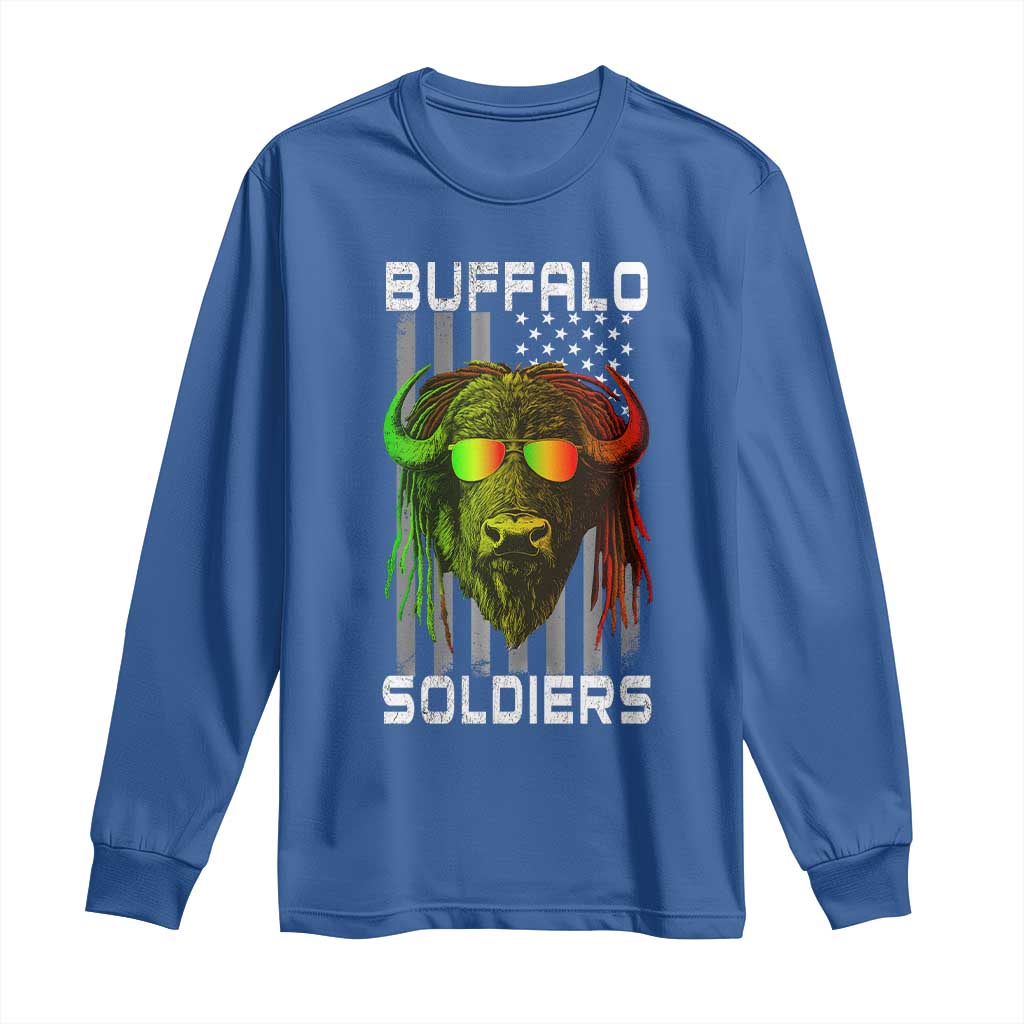 Retro Buffalo Soldiers Long Sleeve Shirt 9th and 10th Cavalry African American Heros USA Flag TS10 Royal Blue Print Your Wear