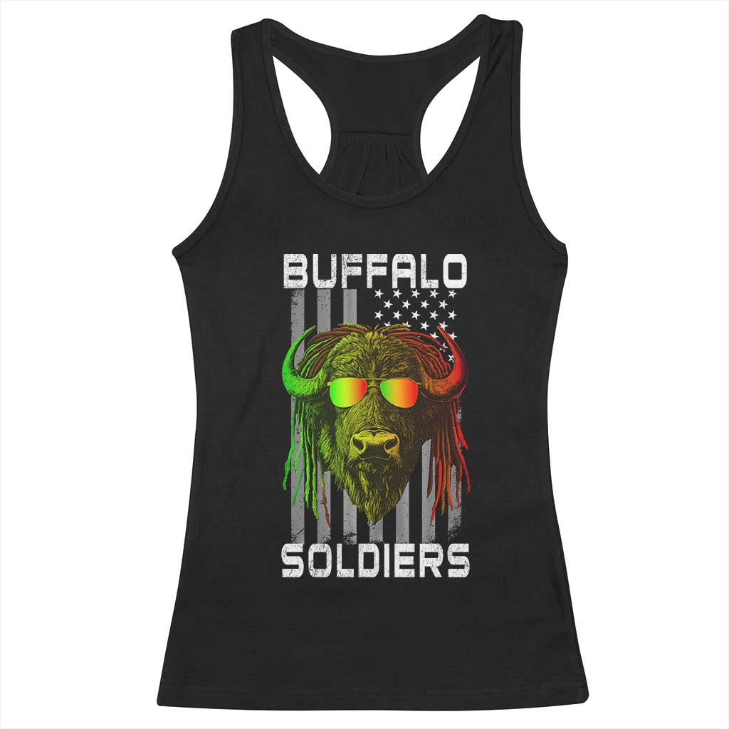 Retro Buffalo Soldiers Racerback Tank Top 9th and 10th Cavalry African American Heros USA Flag - Print Your Wear