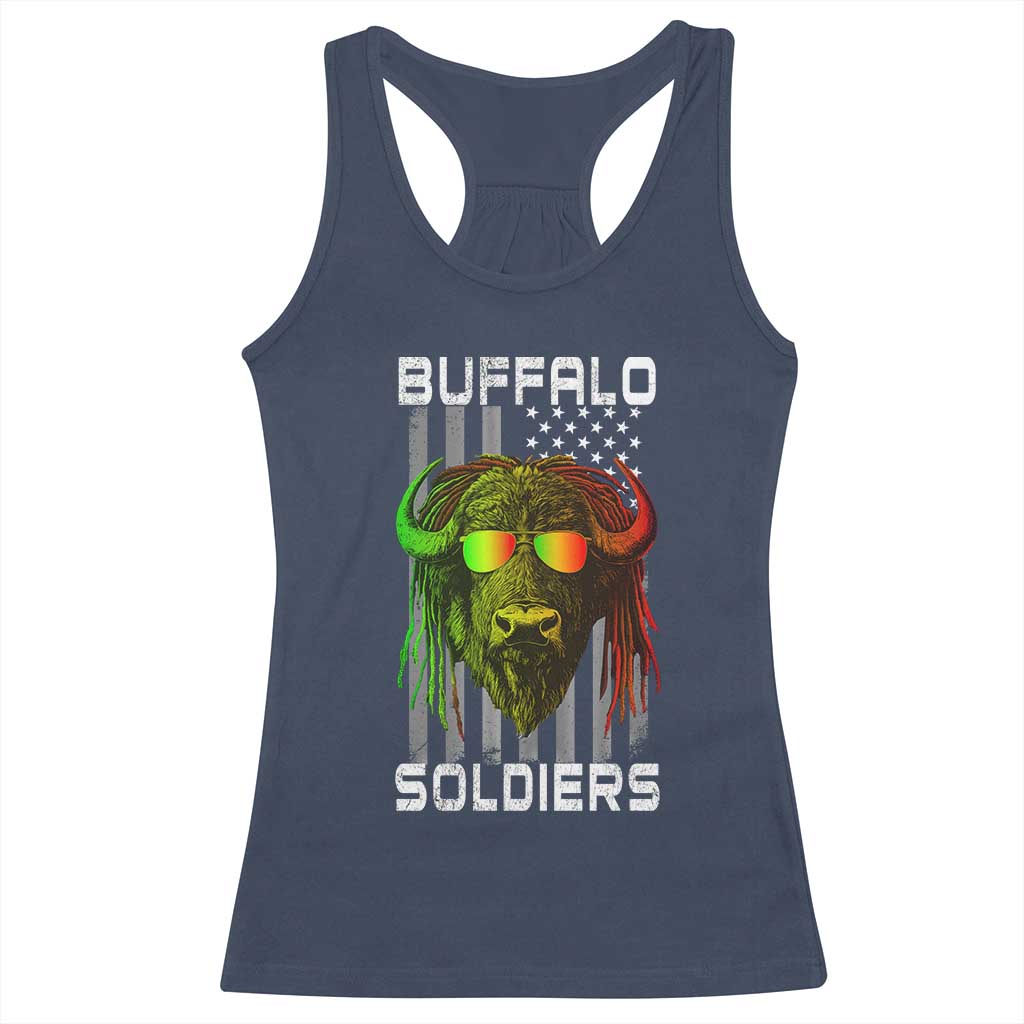 Retro Buffalo Soldiers Racerback Tank Top 9th and 10th Cavalry African American Heros USA Flag TS10 Navy Print Your Wear