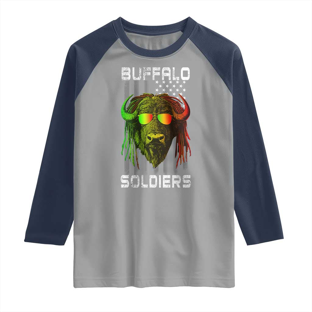 Retro Buffalo Soldiers Raglan Shirt 9th and 10th Cavalry African American Heros USA Flag TS10 Sport Gray Navy Print Your Wear