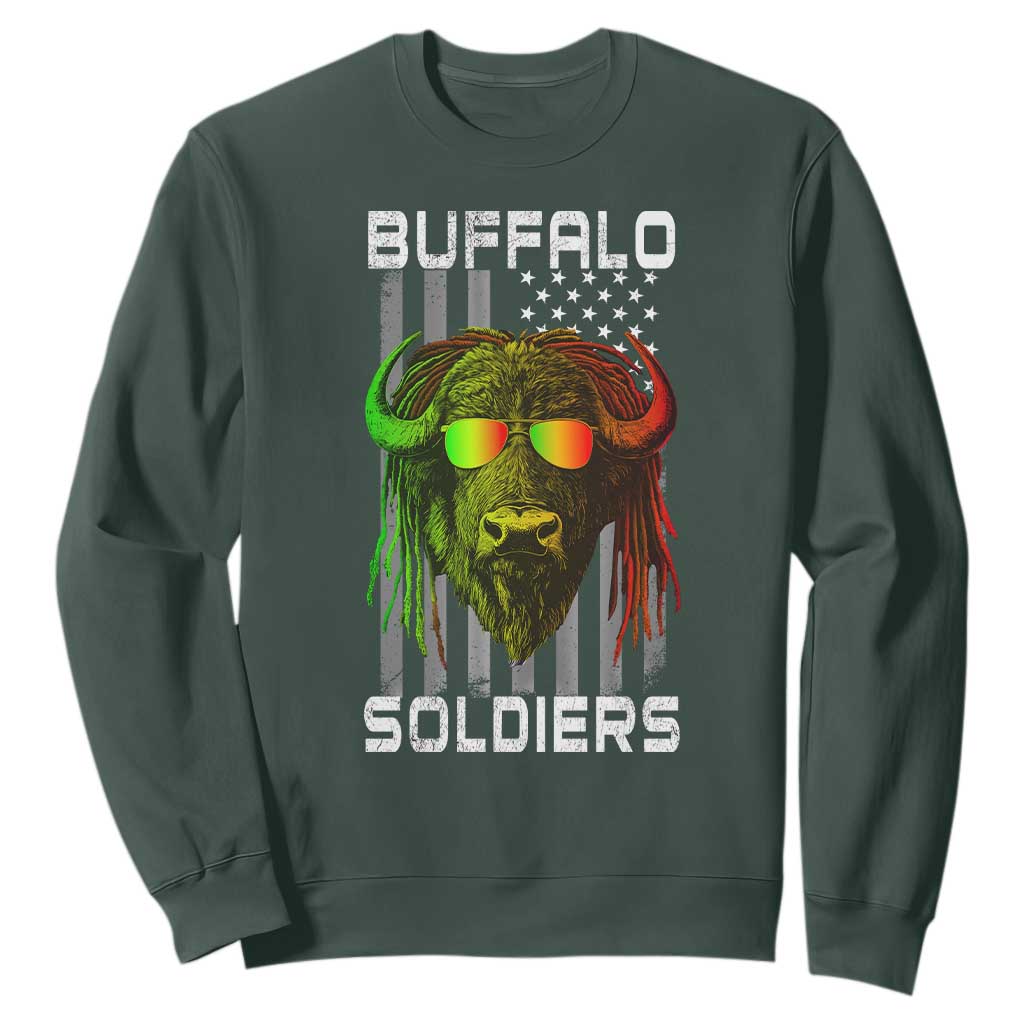 Retro Buffalo Soldiers Sweatshirt 9th and 10th Cavalry African American Heros USA Flag TS10 Dark Forest Green Print Your Wear