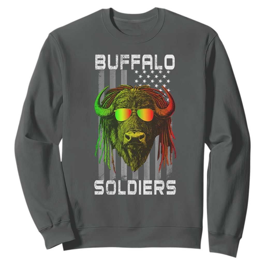 Retro Buffalo Soldiers Sweatshirt 9th and 10th Cavalry African American Heros USA Flag TS10 Dark Heather Print Your Wear