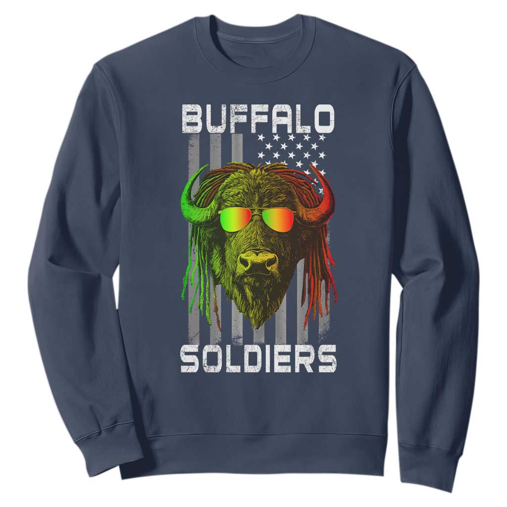 Retro Buffalo Soldiers Sweatshirt 9th and 10th Cavalry African American Heros USA Flag TS10 Navy Print Your Wear