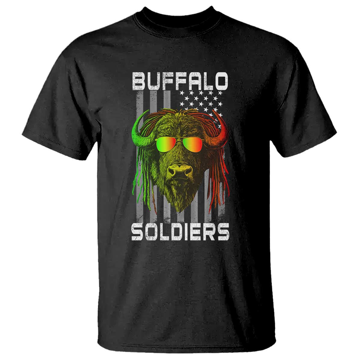 Retro Buffalo Soldiers T Shirt 9th and 10th Cavalry African American Heros USA Flag TS10 Black Print Your Wear