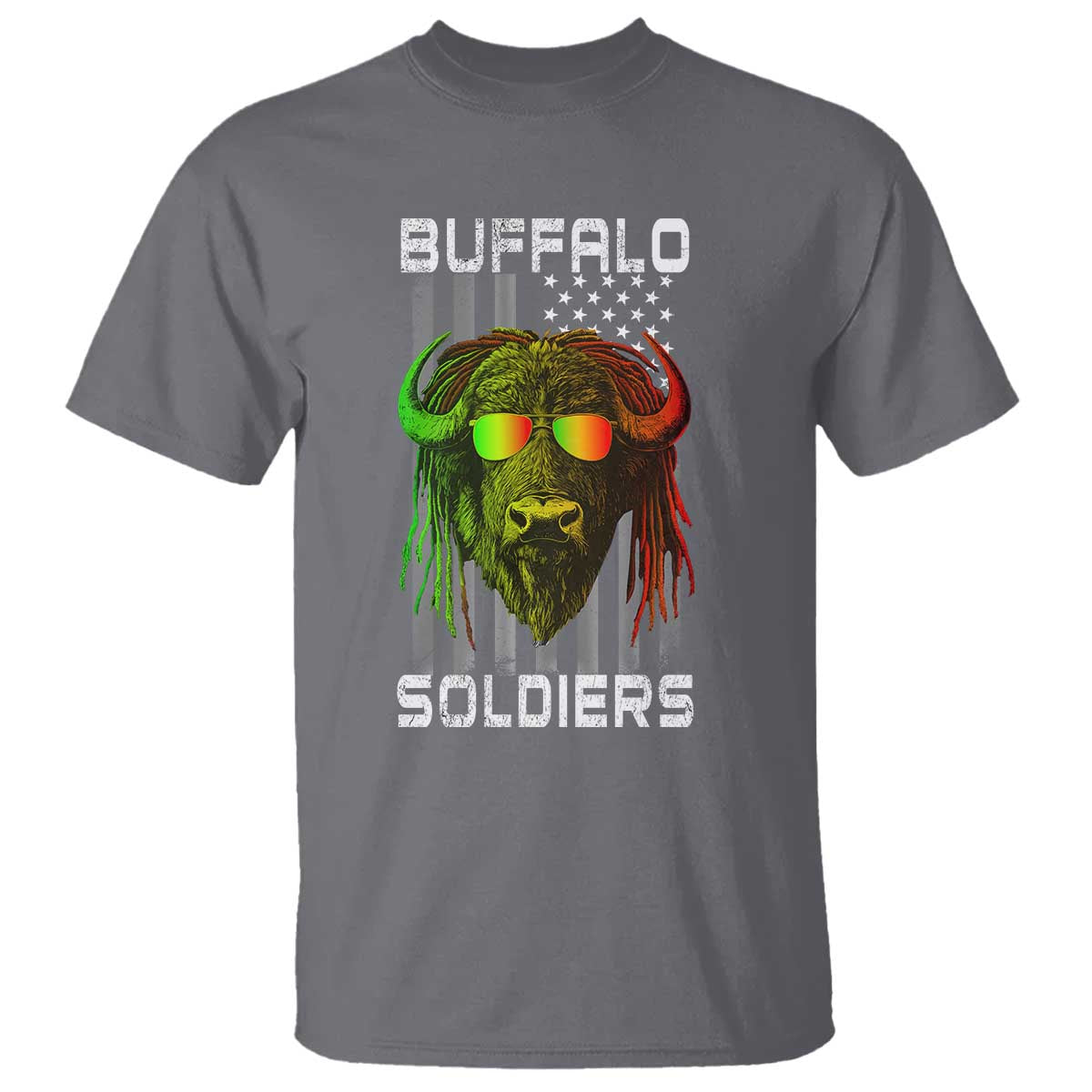Retro Buffalo Soldiers T Shirt 9th and 10th Cavalry African American Heros USA Flag TS10 Charcoal Print Your Wear